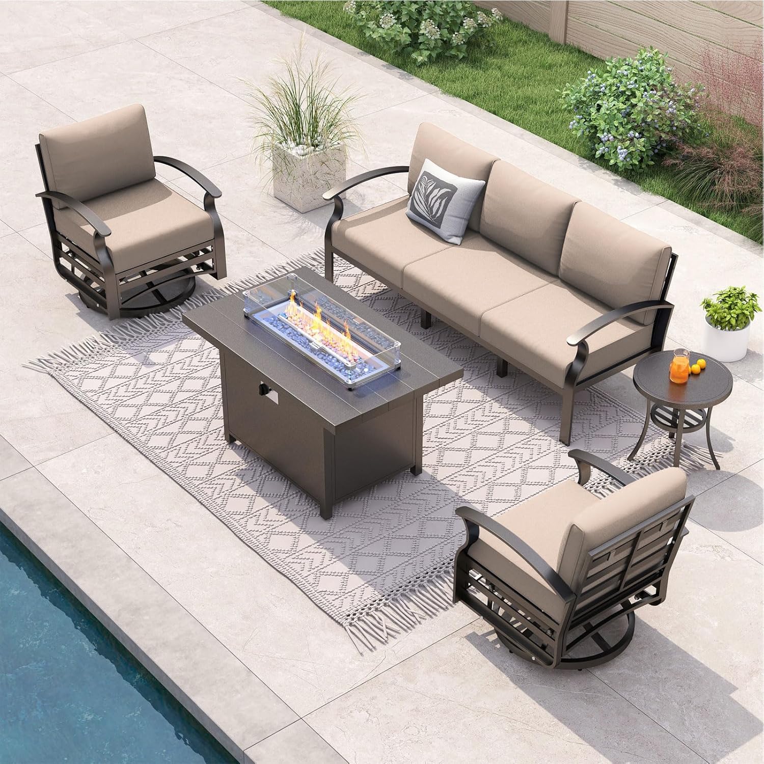 Outdoor Furniture And Fire Pit - 5-seat Aluminum Patio Sectional Sofa Set