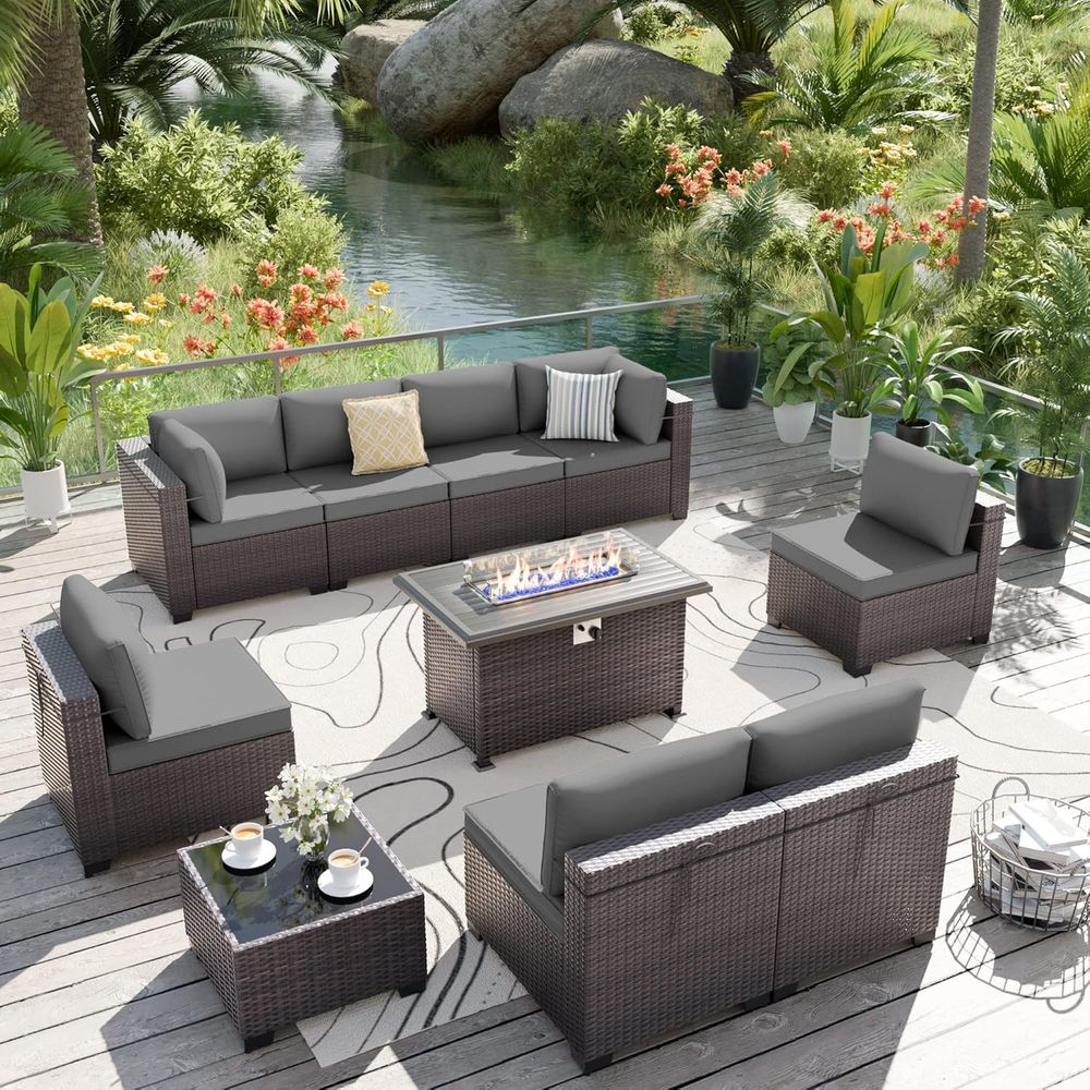 Outdoor Furniture And Fire Pit - 10-Piece Outdoor Patio Furniture Set with