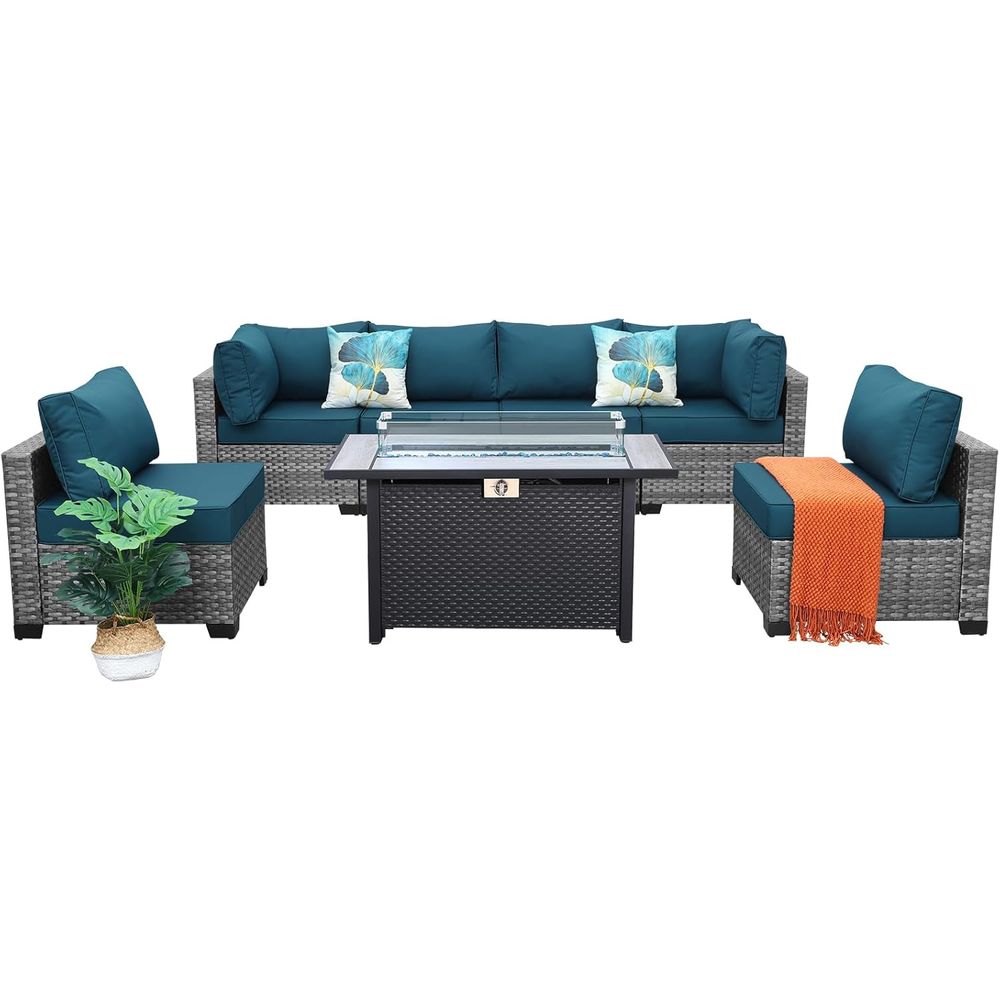 Outdoor Furniture And Fire Pit - 7-Piece Outdoor Wicker Patio Furniture Set