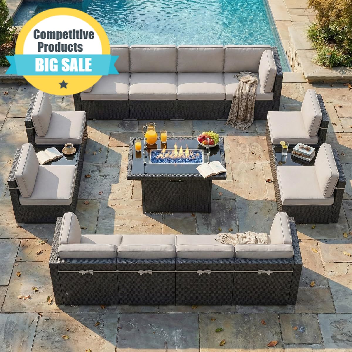 Outdoor Furniture And Fire Pit - 15 Piece Patio Furniture Set with