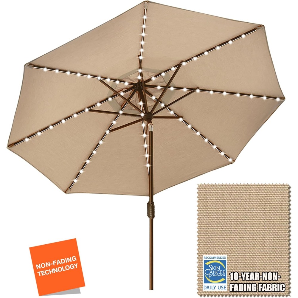 Outdoor Furniture Year Round - USA 10-Year-Non-Fading Solar 9ft Market Umbrella
