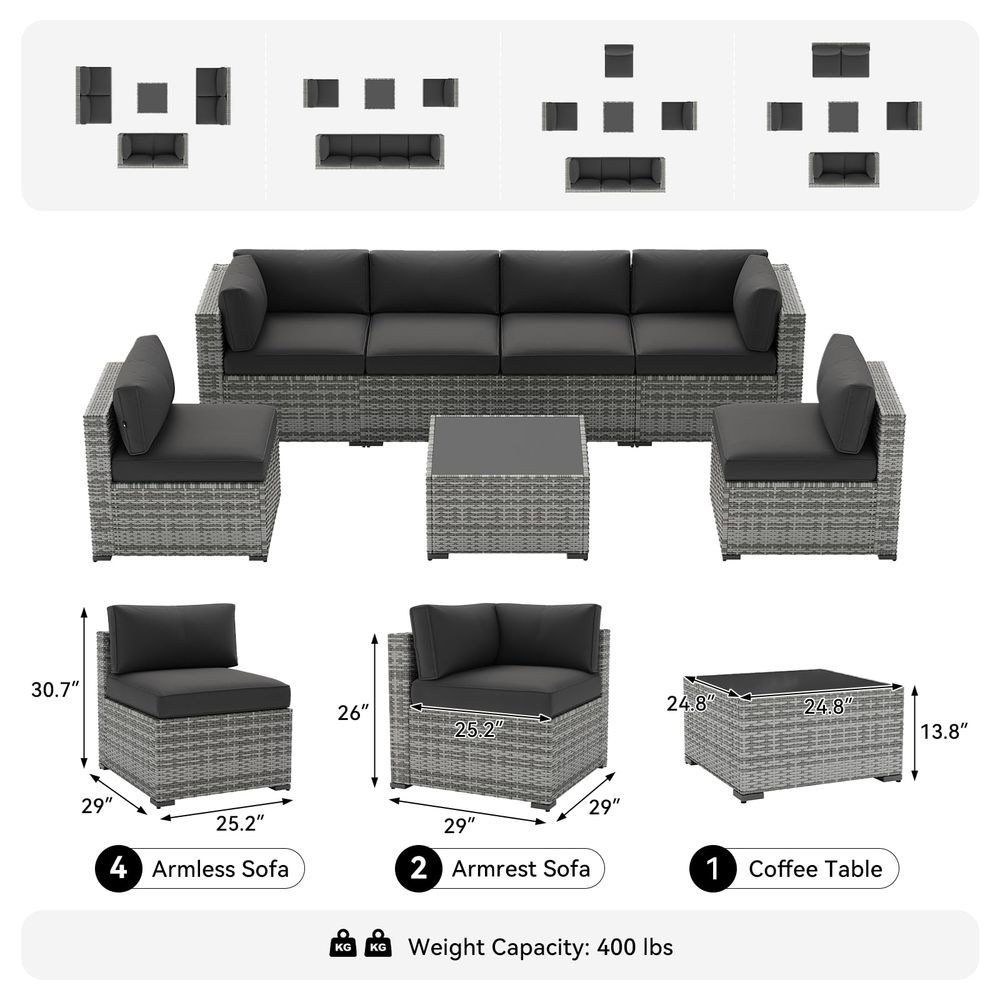 Outdoor Furniture Without Cushions - 7Piece Patio Furniture Set, Wicker Rattan