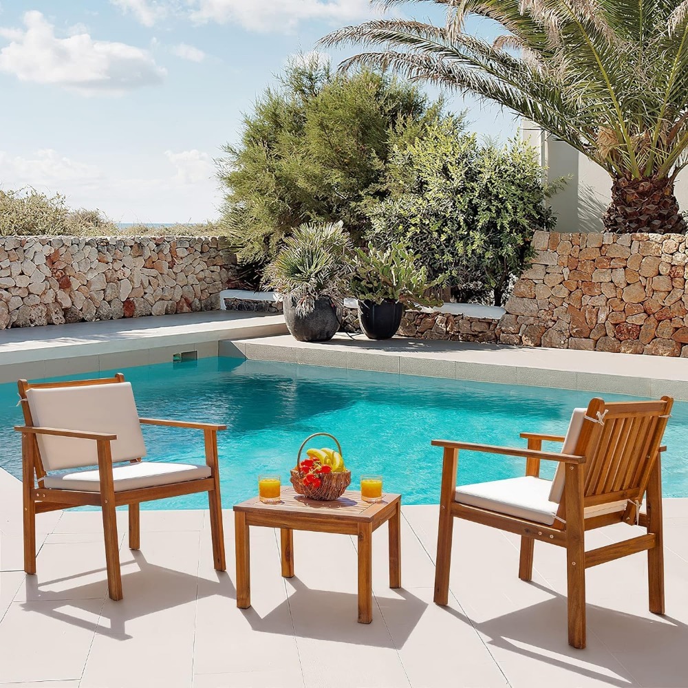 Outdoor Furniture Cushions 24 X 24 - Patio Set 3 Piece Acacia Wood