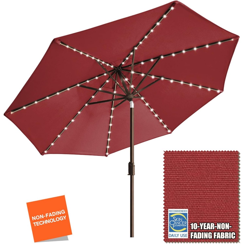 Outdoor Furniture Year Round - USA 10-Year-Non-Fading Solar 9ft Market Umbrella