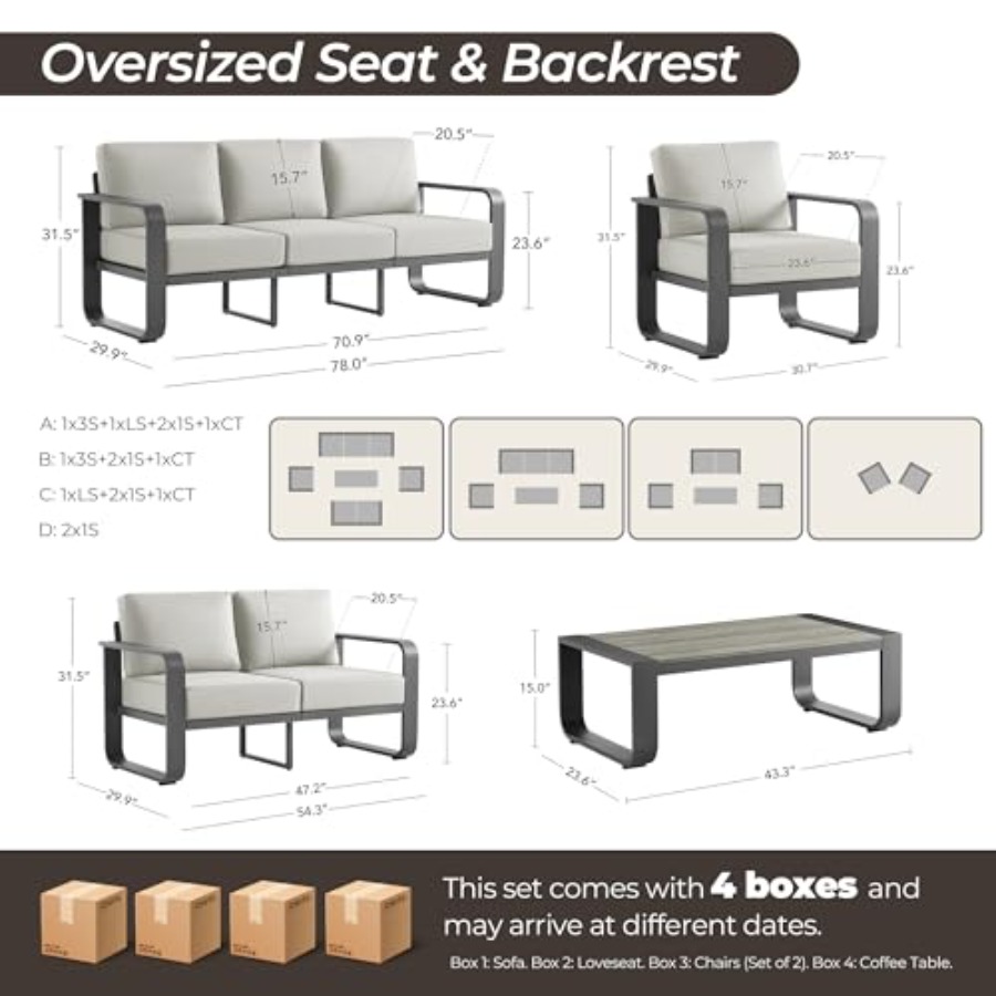 Aluminum Outdoor 3-Seater Sofa - Outdoor Furniture Without Cushions บทวิจารณ์และราคา