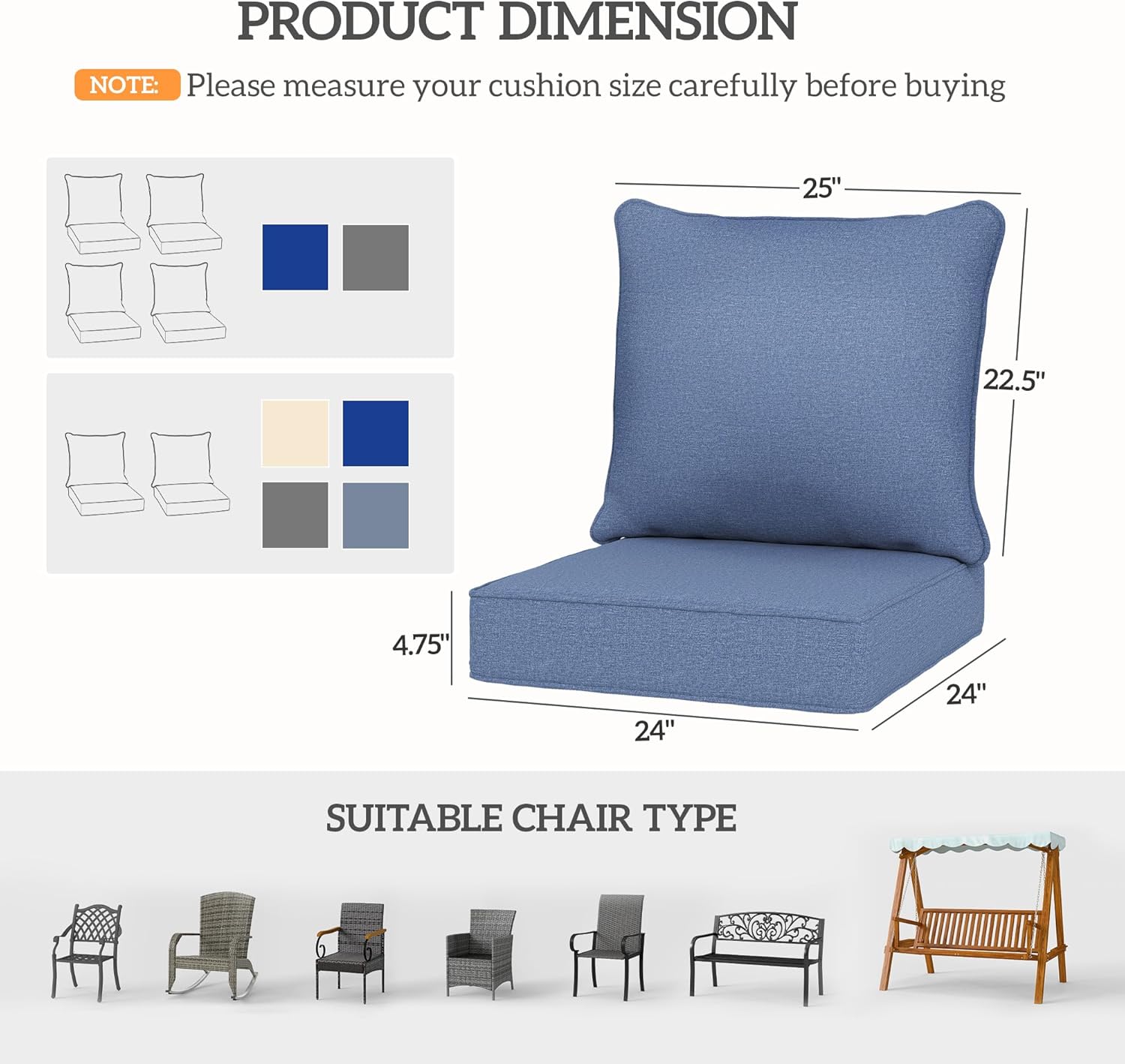 2-Pack Patio Chair Cushions, F - Outdoor Furniture Cushions 24 X 24 บทวิจารณ์และราคา