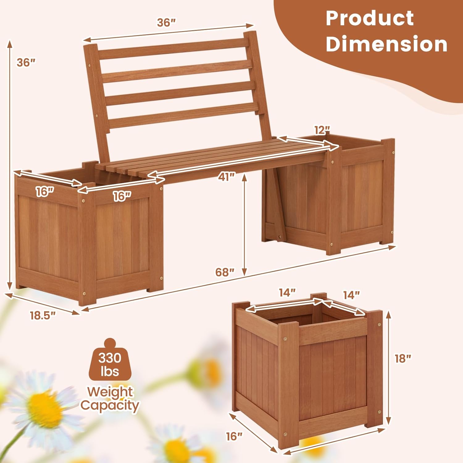 2-in-1 Wood Outdoor Bench with - Outdoor Furniture Oil บทวิจารณ์และราคา