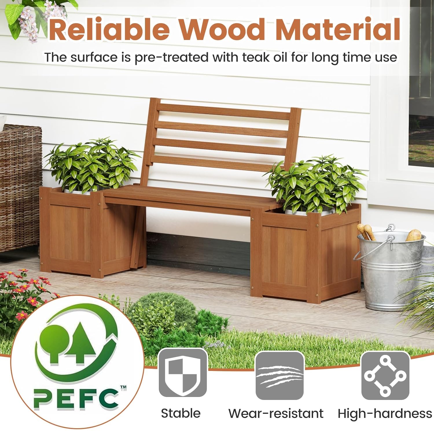 2-in-1 Wood Outdoor Bench with - Outdoor Furniture Oil บทวิจารณ์และราคา