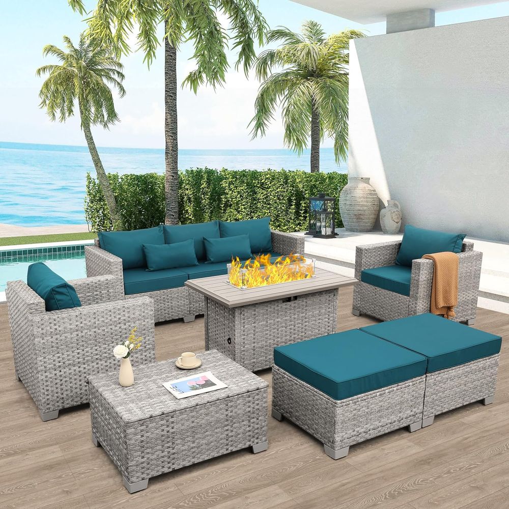 6-Piece Grey Wicker Outdoor Pa - Outdoor Furniture Set With Fire Pit บทวิจารณ์และราคา