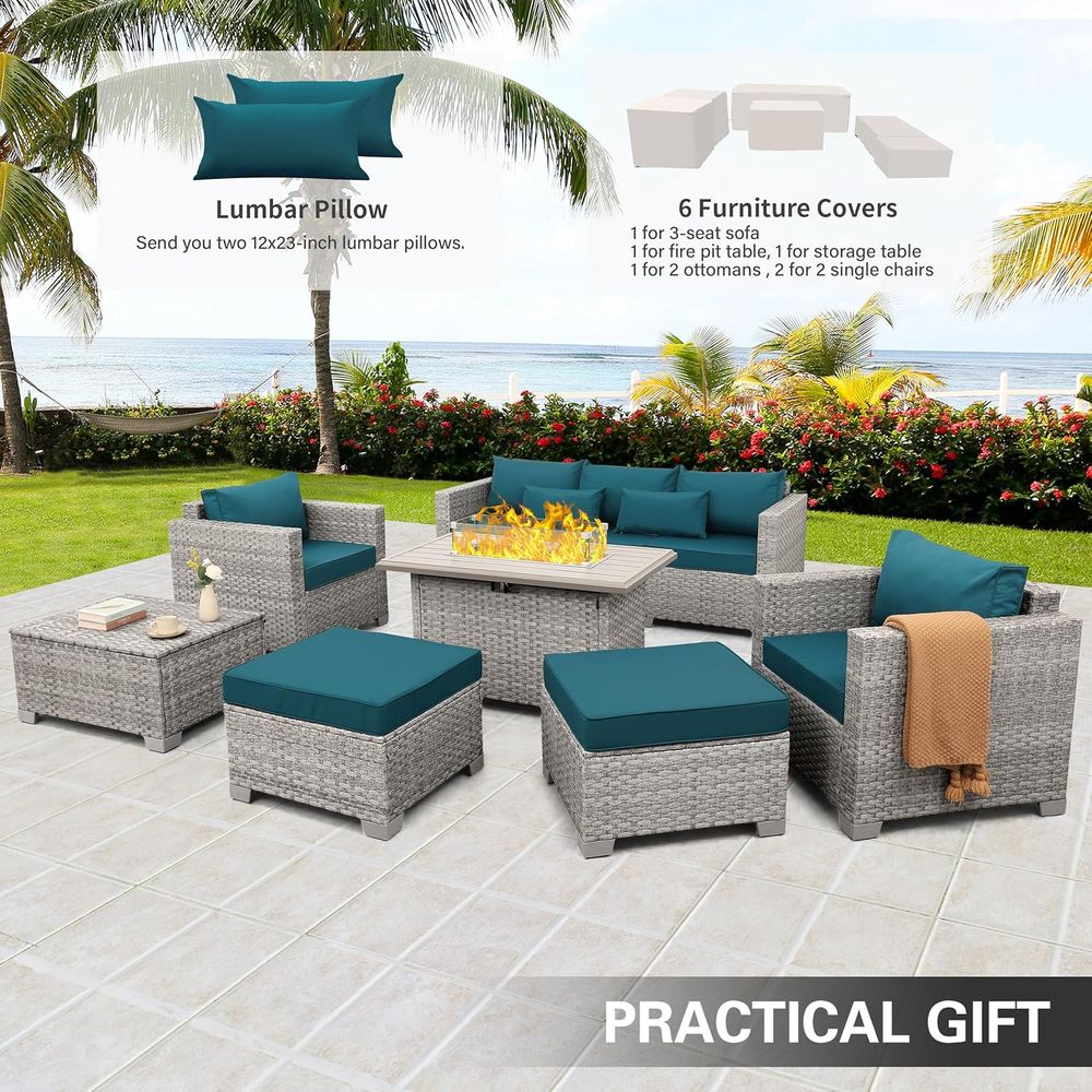 6-Piece Grey Wicker Outdoor Pa - Outdoor Furniture Set With Fire Pit บทวิจารณ์และราคา