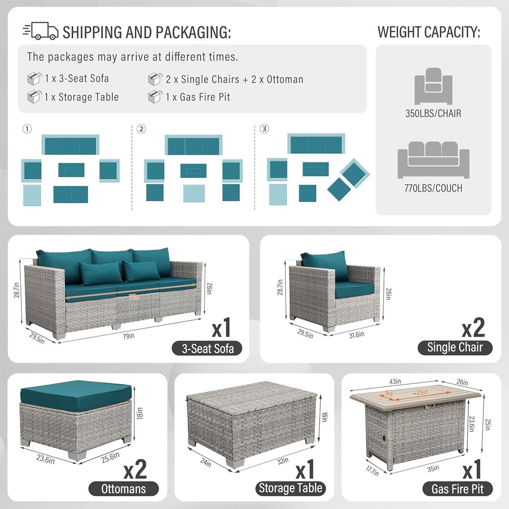 6-Piece Grey Wicker Outdoor Pa - Outdoor Furniture Set With Fire Pit บทวิจารณ์และราคา