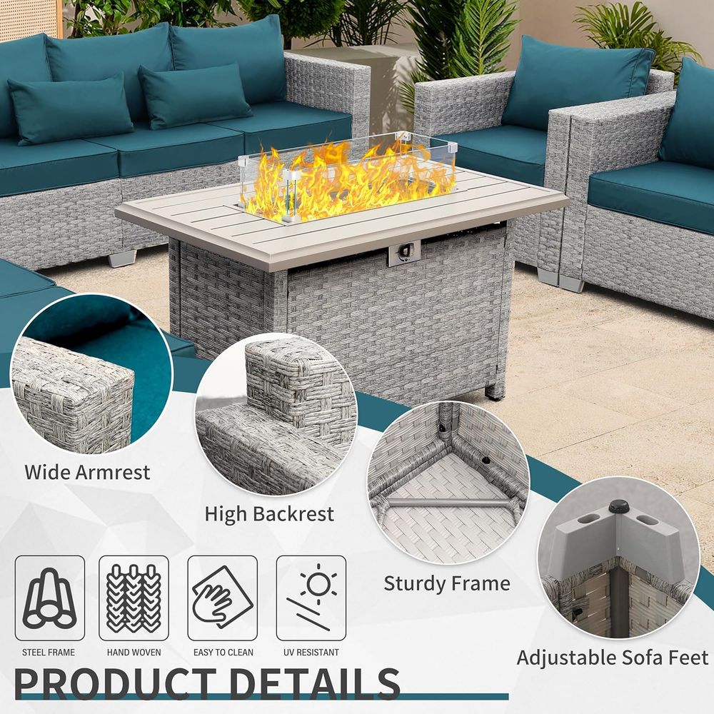 6-Piece Grey Wicker Outdoor Pa - Outdoor Furniture Set With Fire Pit บทวิจารณ์และราคา