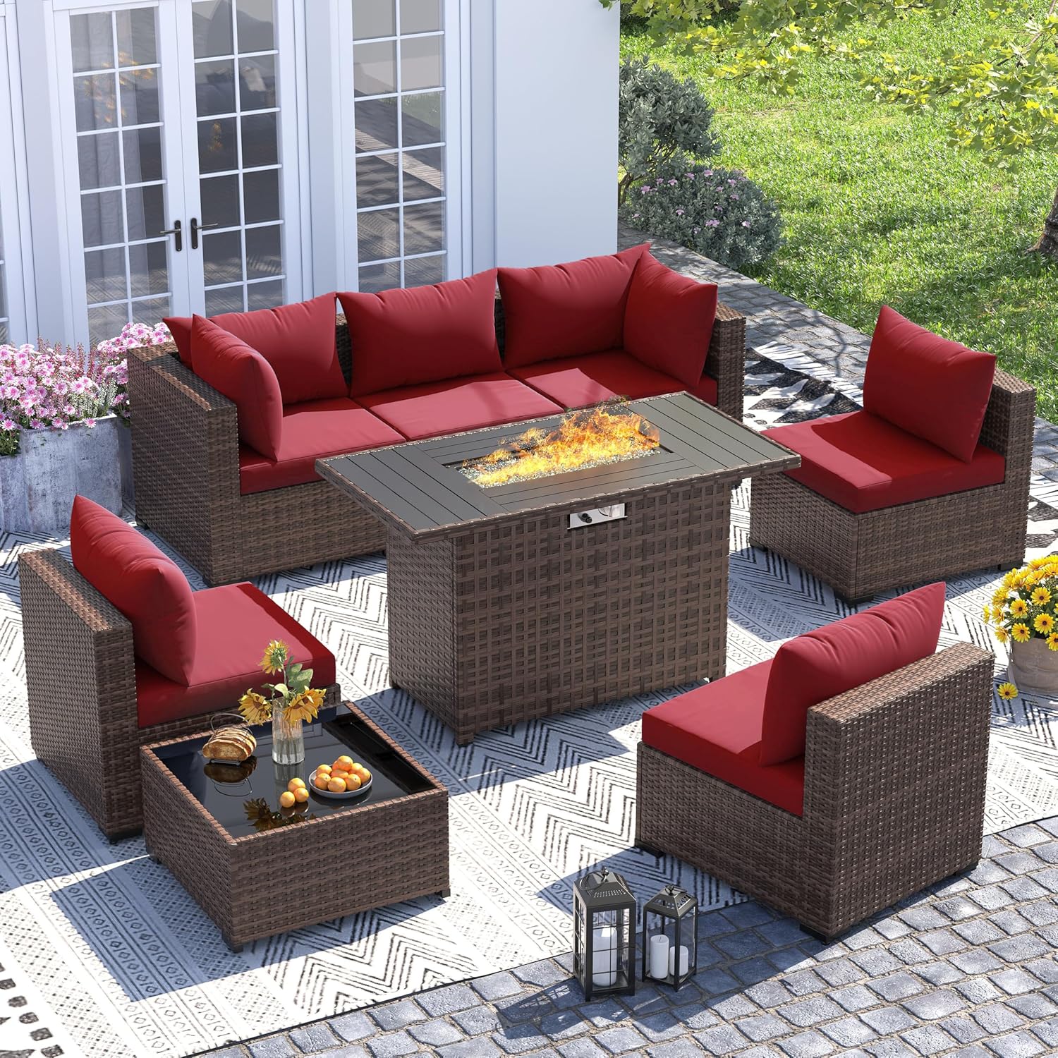 8pc All-Weather Wicker Section - Outdoor Furniture And Fire Pit บทวิจารณ์และราคา
