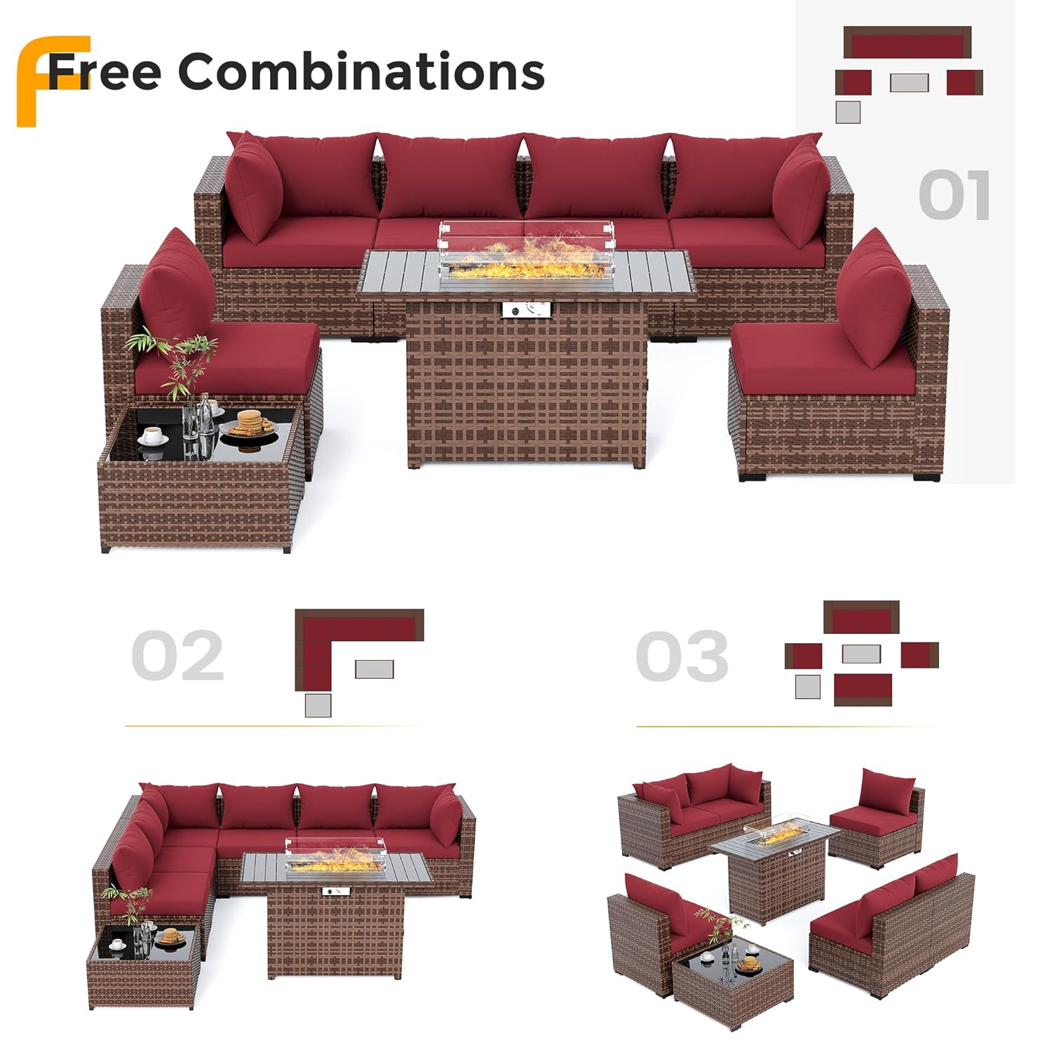 8pc All-Weather Wicker Section - Outdoor Furniture And Fire Pit บทวิจารณ์และราคา