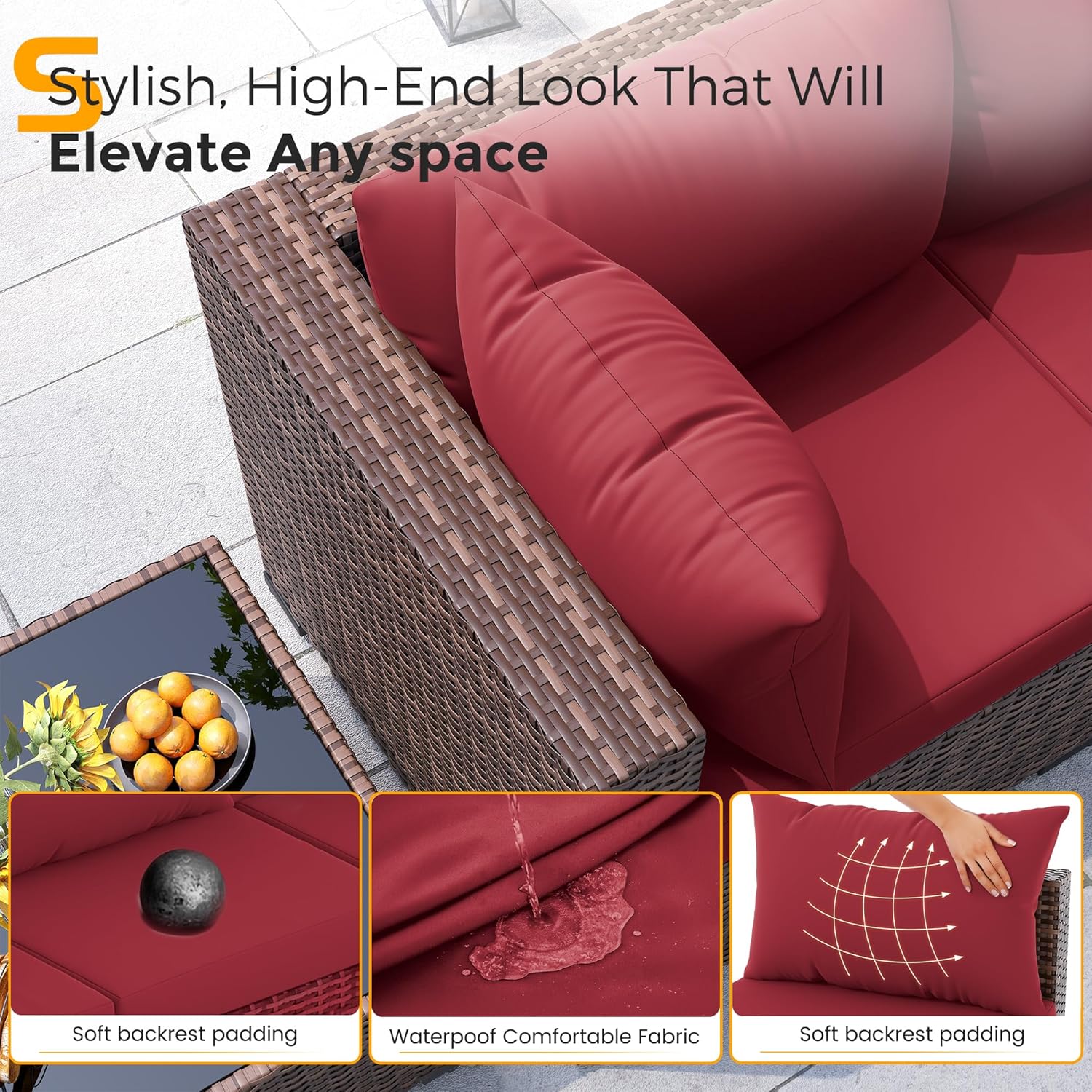 8pc All-Weather Wicker Section - Outdoor Furniture And Fire Pit บทวิจารณ์และราคา