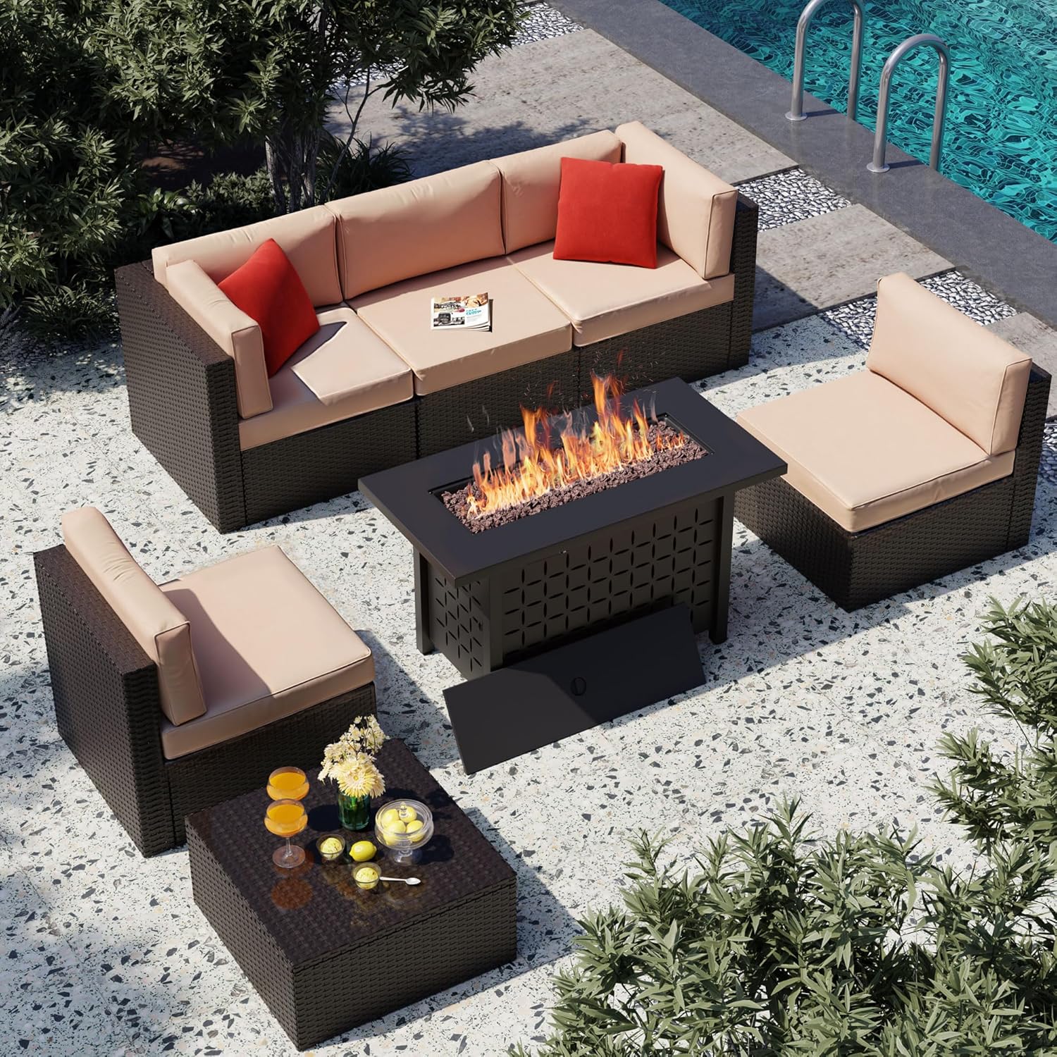 7 Piece Patio Furniture Set wi - Outdoor Furniture And Fire Pit บทวิจารณ์และราคา