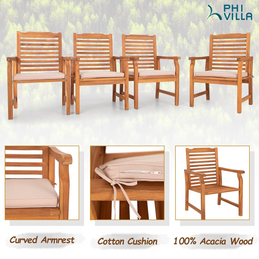 Set of 2 Acacia Wood Dining Ch - Outdoor Furniture Oil บทวิจารณ์และราคา