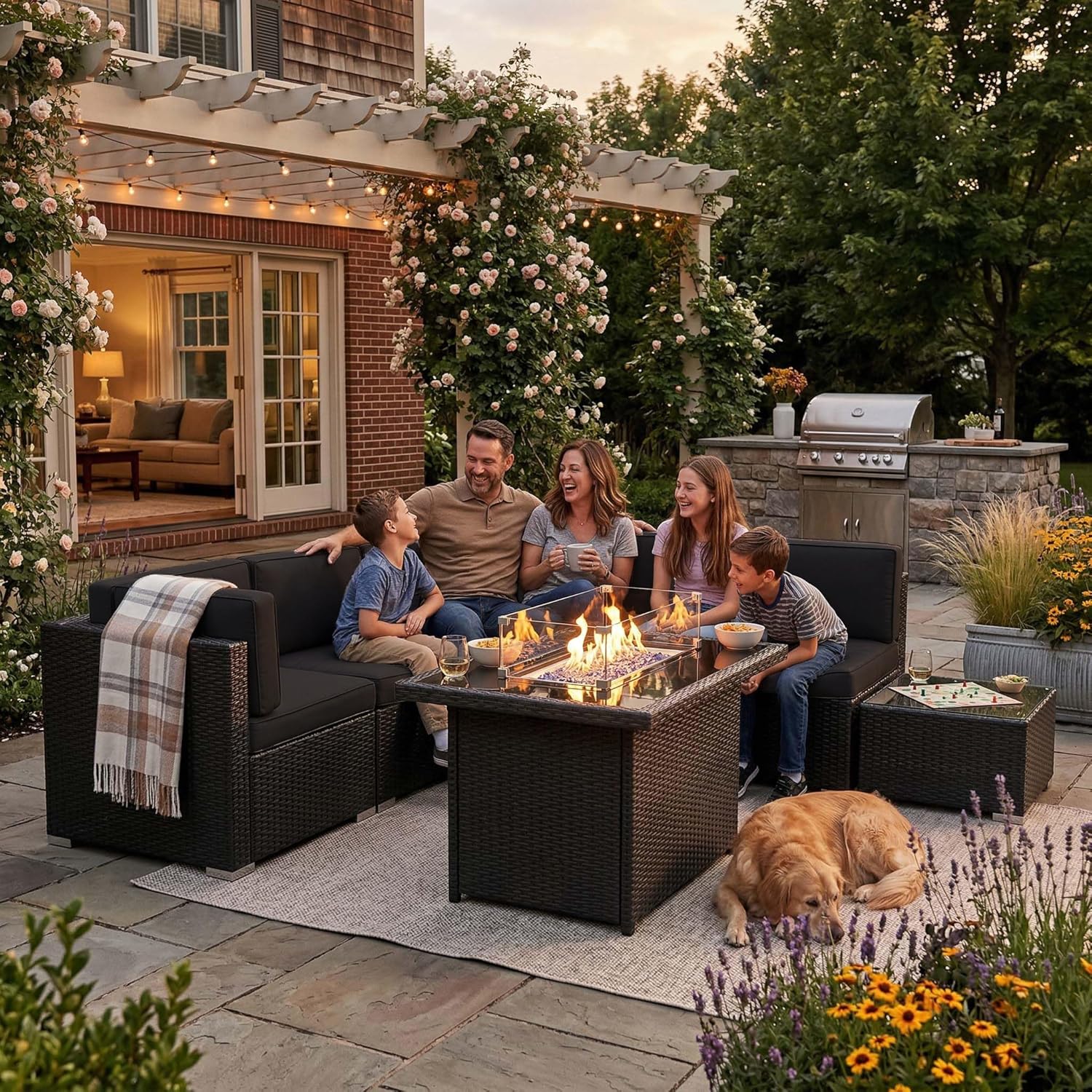 8 Pieces Patio Furniture Set w - Outdoor Furniture And Fire Pit บทวิจารณ์และราคา