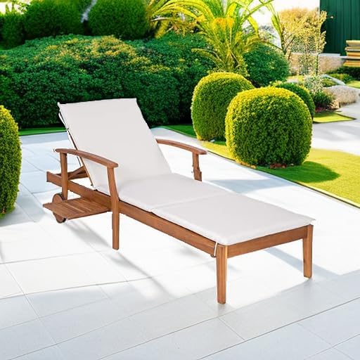 79x26in Acacia Wood Chaise Lou - Outdoor Furniture Without Cushions บทวิจารณ์และราคา
