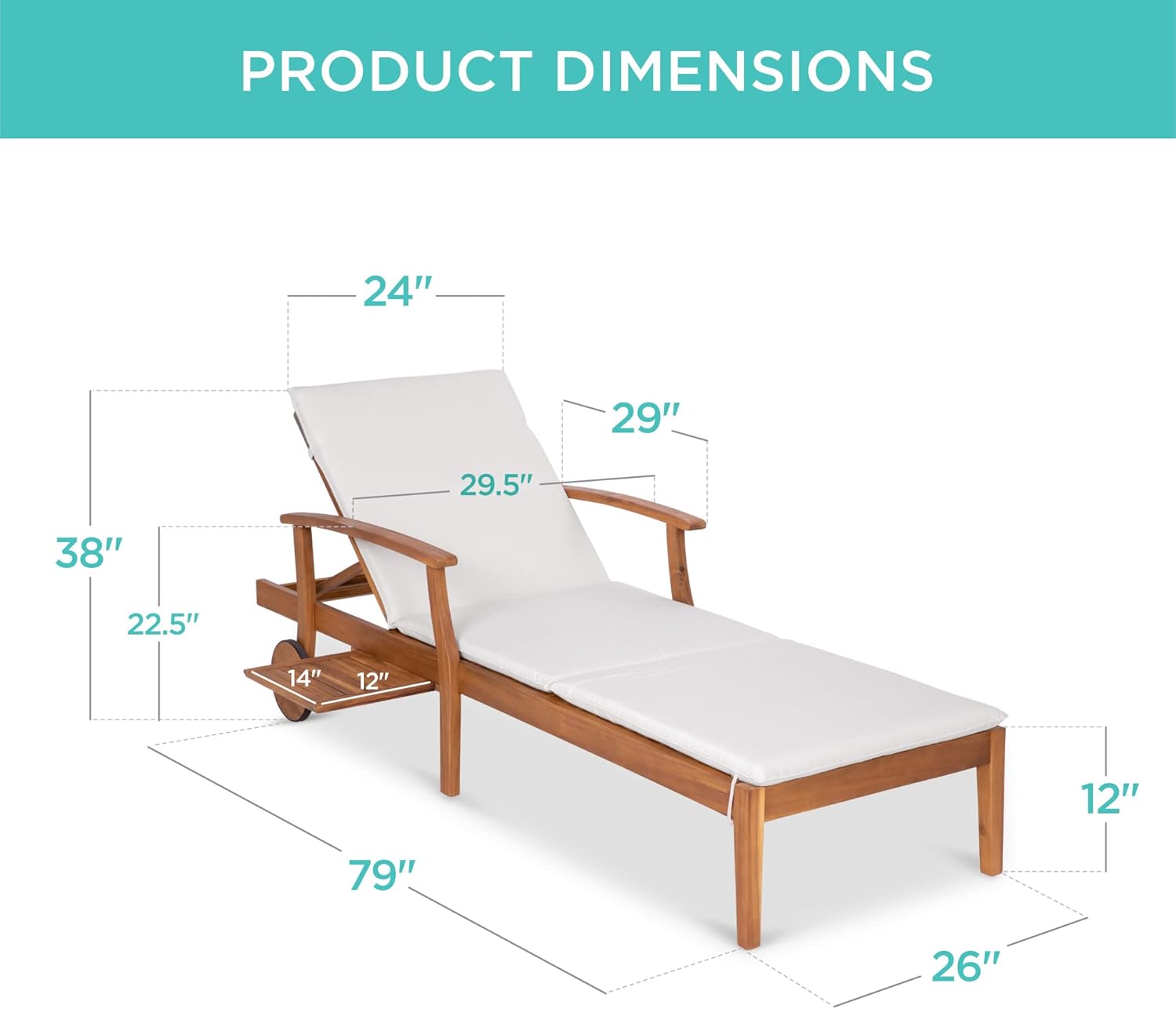 79x26in Acacia Wood Chaise Lou - Outdoor Furniture Without Cushions บทวิจารณ์และราคา