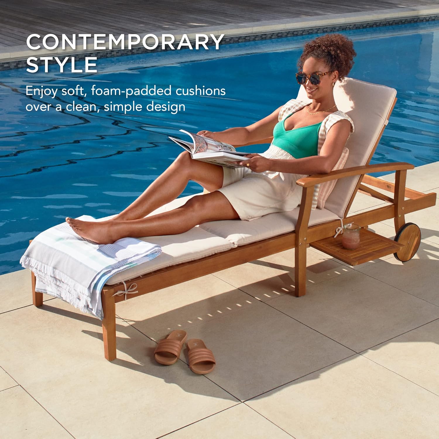 79x26in Acacia Wood Chaise Lou - Outdoor Furniture Without Cushions บทวิจารณ์และราคา
