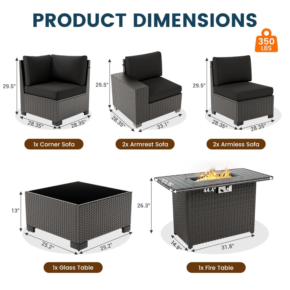 7 Piece Outdoor Sectional Sofa - Outdoor Furniture Set With Fire Pit บทวิจารณ์และราคา