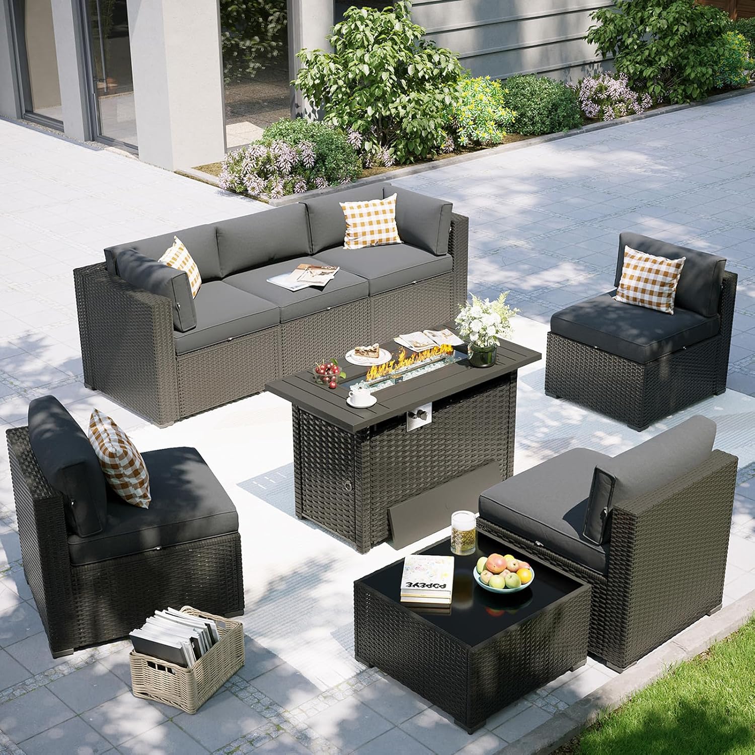 Patio Furniture Set with Fire  - Outdoor Furniture And Fire Pit บทวิจารณ์และราคา