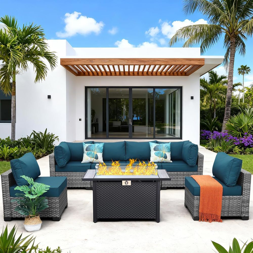 7-Piece Outdoor Wicker Patio F - Outdoor Furniture And Fire Pit บทวิจารณ์และราคา