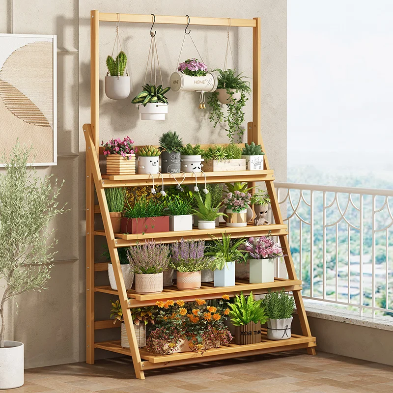 Solid Wood Flower Shelf Plant  - Outdoor Furniture Designer บทวิจารณ์และราคา
