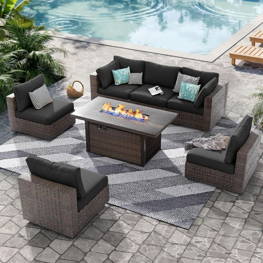 7-Piece Outdoor Wicker Section - Outdoor Furniture Set With Fire Pit บทวิจารณ์และราคา