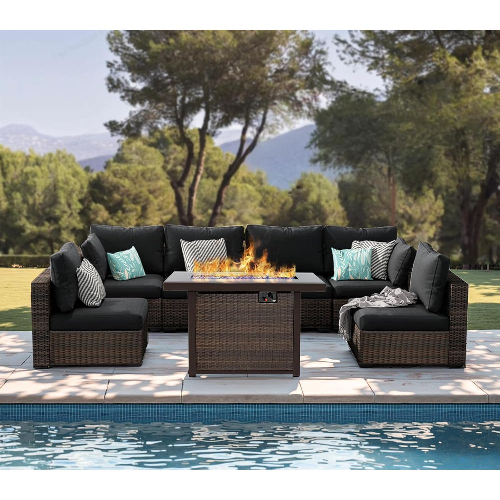 7-Piece Outdoor Wicker Section - Outdoor Furniture Set With Fire Pit บทวิจารณ์และราคา