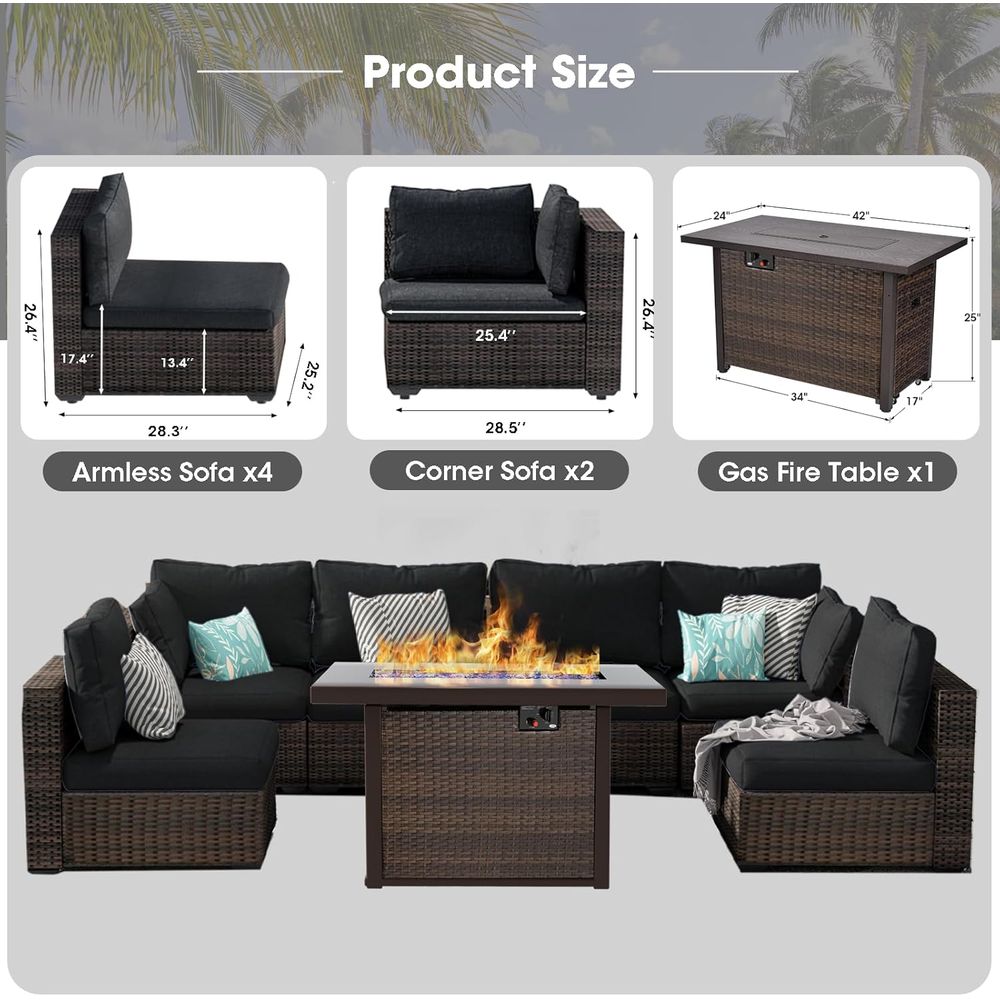 7-Piece Outdoor Wicker Section - Outdoor Furniture Set With Fire Pit บทวิจารณ์และราคา