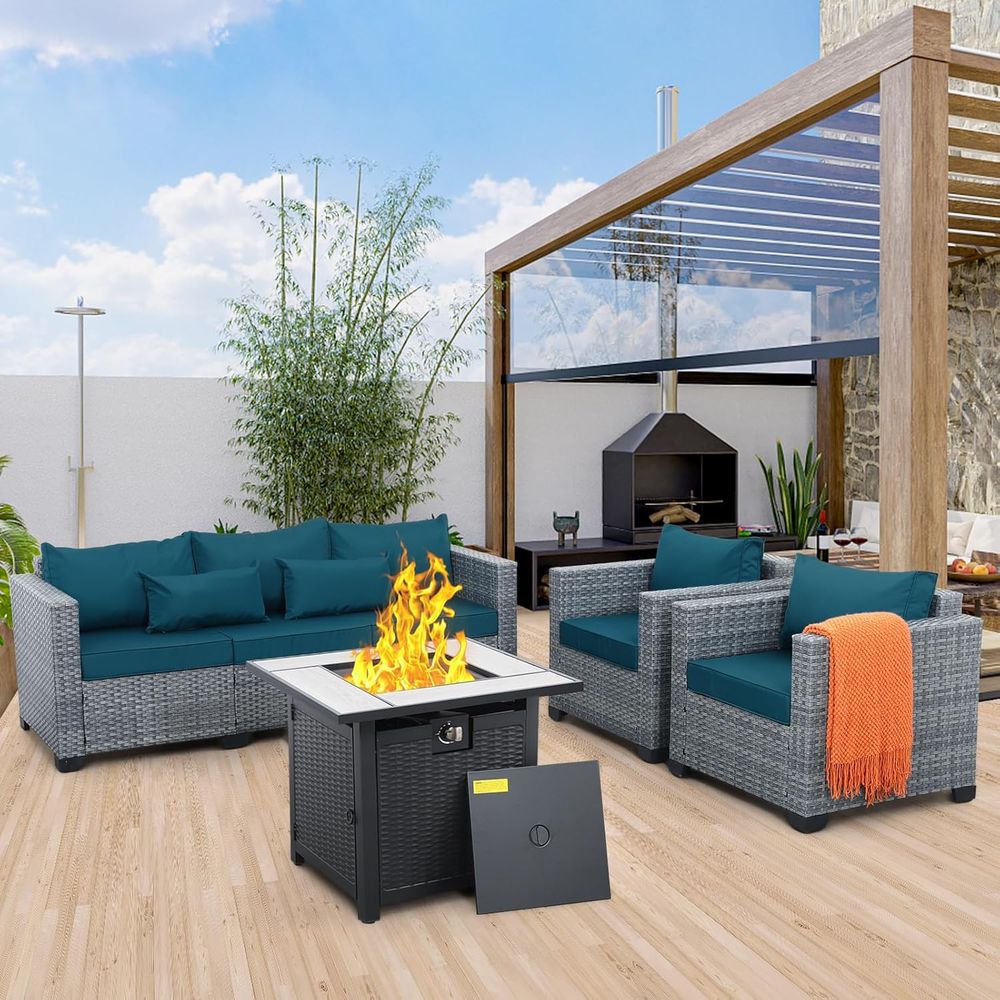 4-Piece Outdoor Wicker Patio F - Outdoor Furniture And Fire Pit บทวิจารณ์และราคา