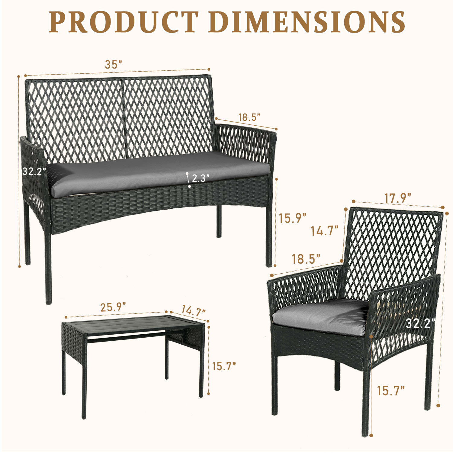 Outdoor Patio Furniture Set 4- - Outdoor Furniture Without Cushions บทวิจารณ์และราคา