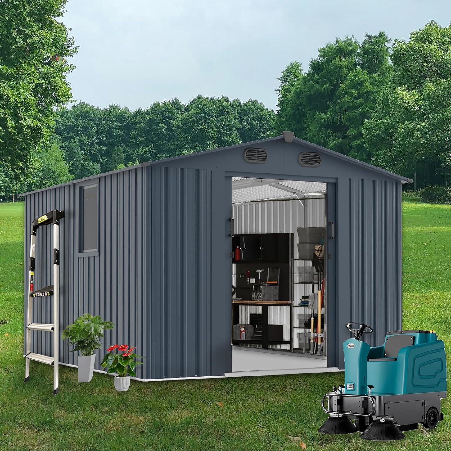 Outdoor Storage Shed 8x10 FT w - Outdoor Furniture Metal บทวิจารณ์และราคา