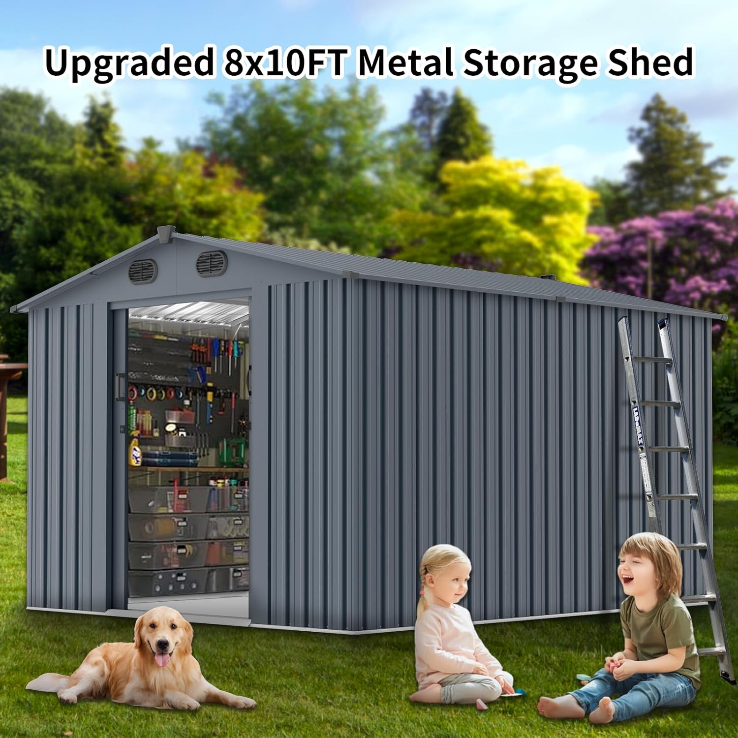 Outdoor Storage Shed 8x10 FT w - Outdoor Furniture Metal บทวิจารณ์และราคา