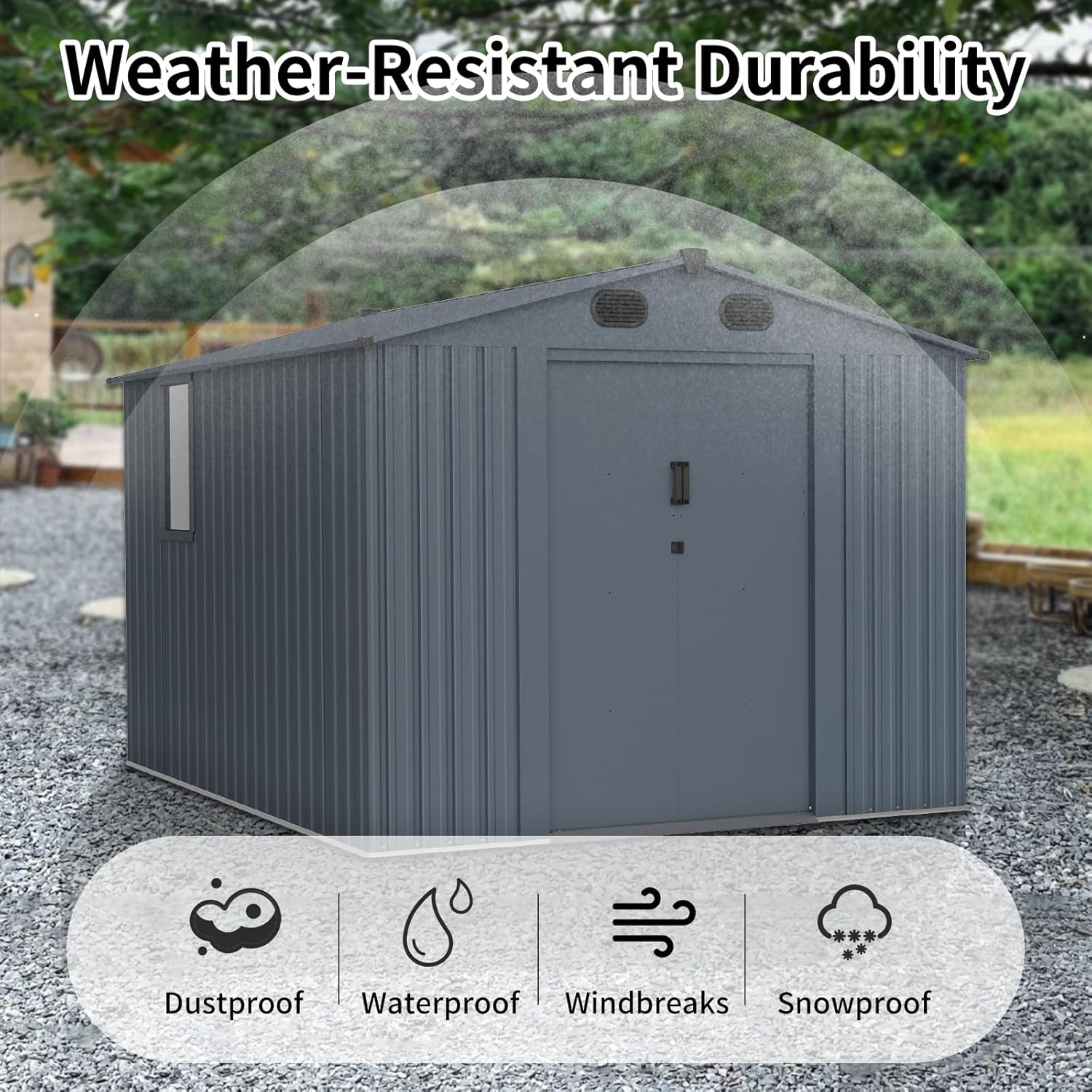 Outdoor Storage Shed 8x10 FT w - Outdoor Furniture Metal บทวิจารณ์และราคา