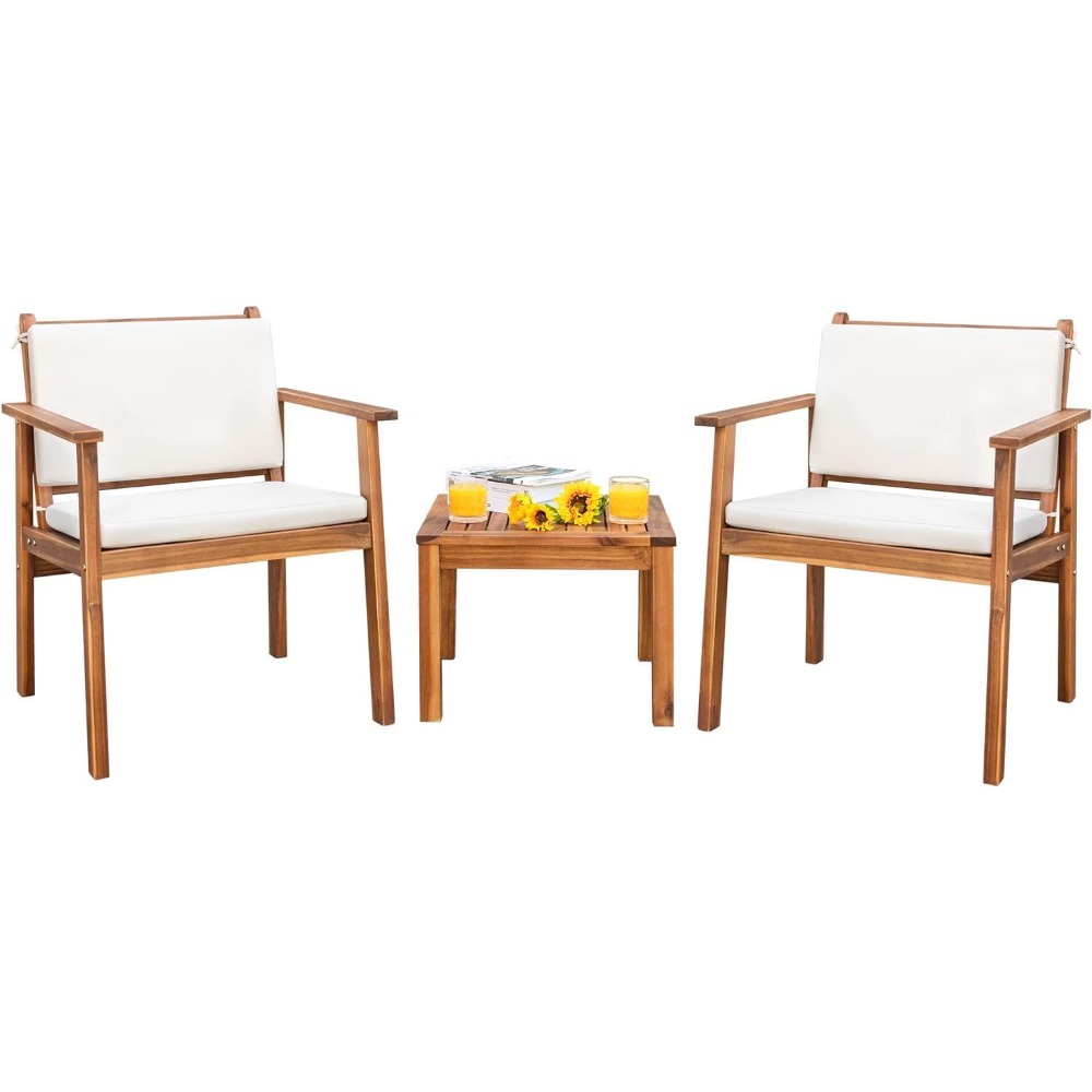 Patio Set 3 Piece Acacia Wood  - Outdoor Furniture Cushions 24 X 24 บทวิจารณ์และราคา