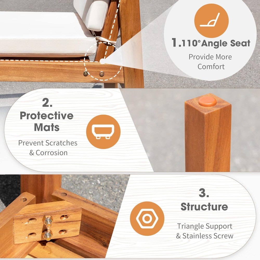 Patio Set 3 Piece Acacia Wood  - Outdoor Furniture Cushions 24 X 24 บทวิจารณ์และราคา