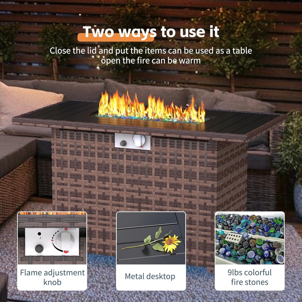 Sectional Sofa Set with Fire P - Outdoor Furniture And Fire Pit บทวิจารณ์และราคา