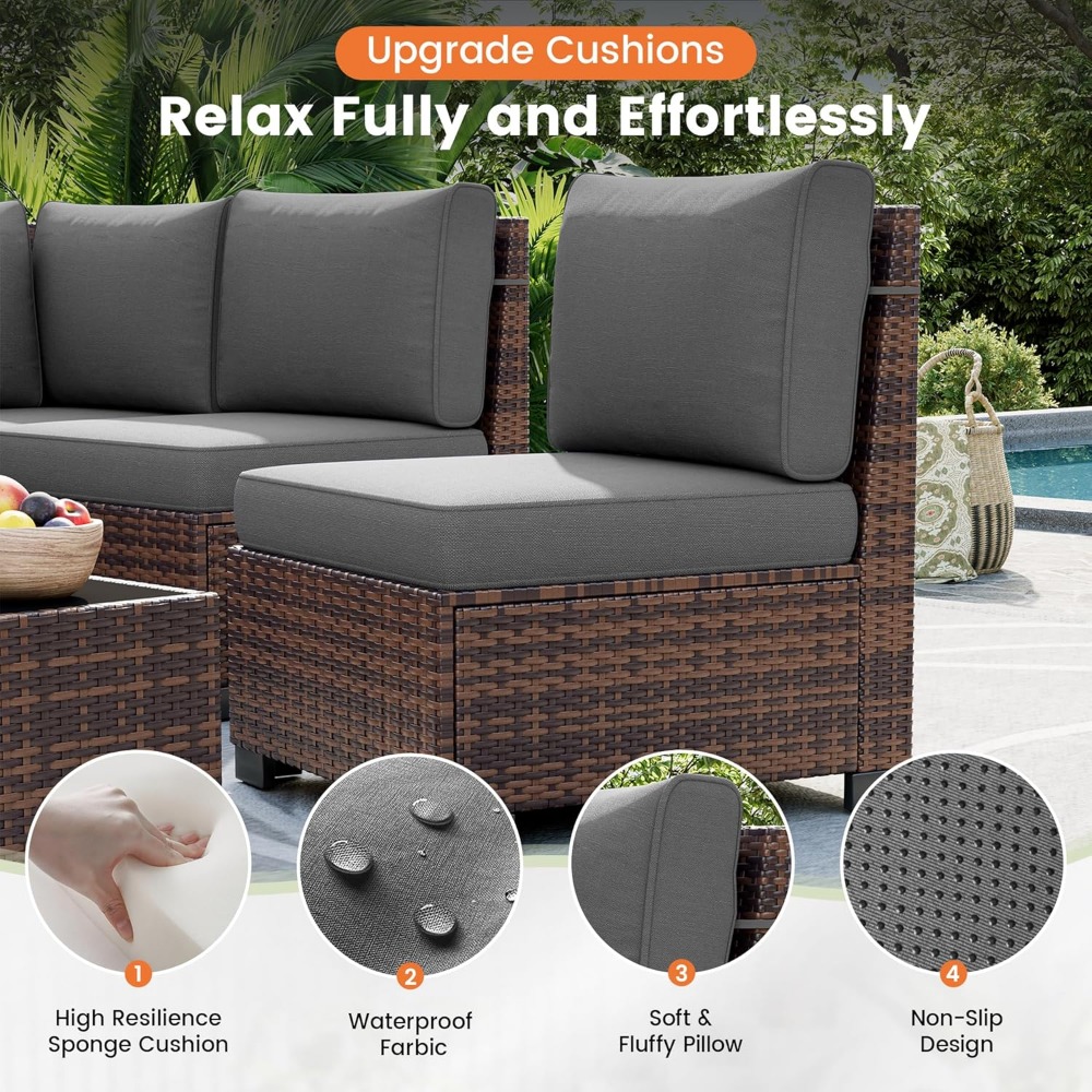 Sectional Sofa Set with Fire P - Outdoor Furniture And Fire Pit บทวิจารณ์และราคา